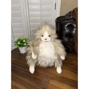 Folkmanis Fluffy Cat Hand Puppet – Plush Gray White Kitten Toy